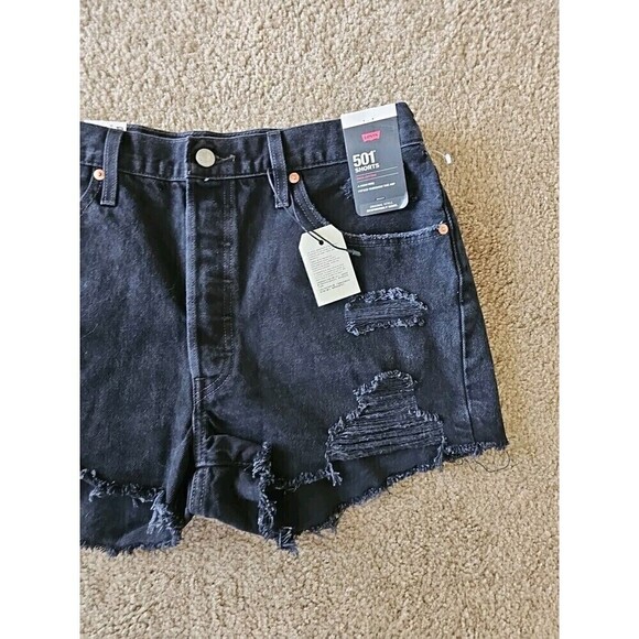 Levi's Premium 501 High-Rise Shorts Women's Black Size 31 Distressed NEW $70 - Picture 2 of 8